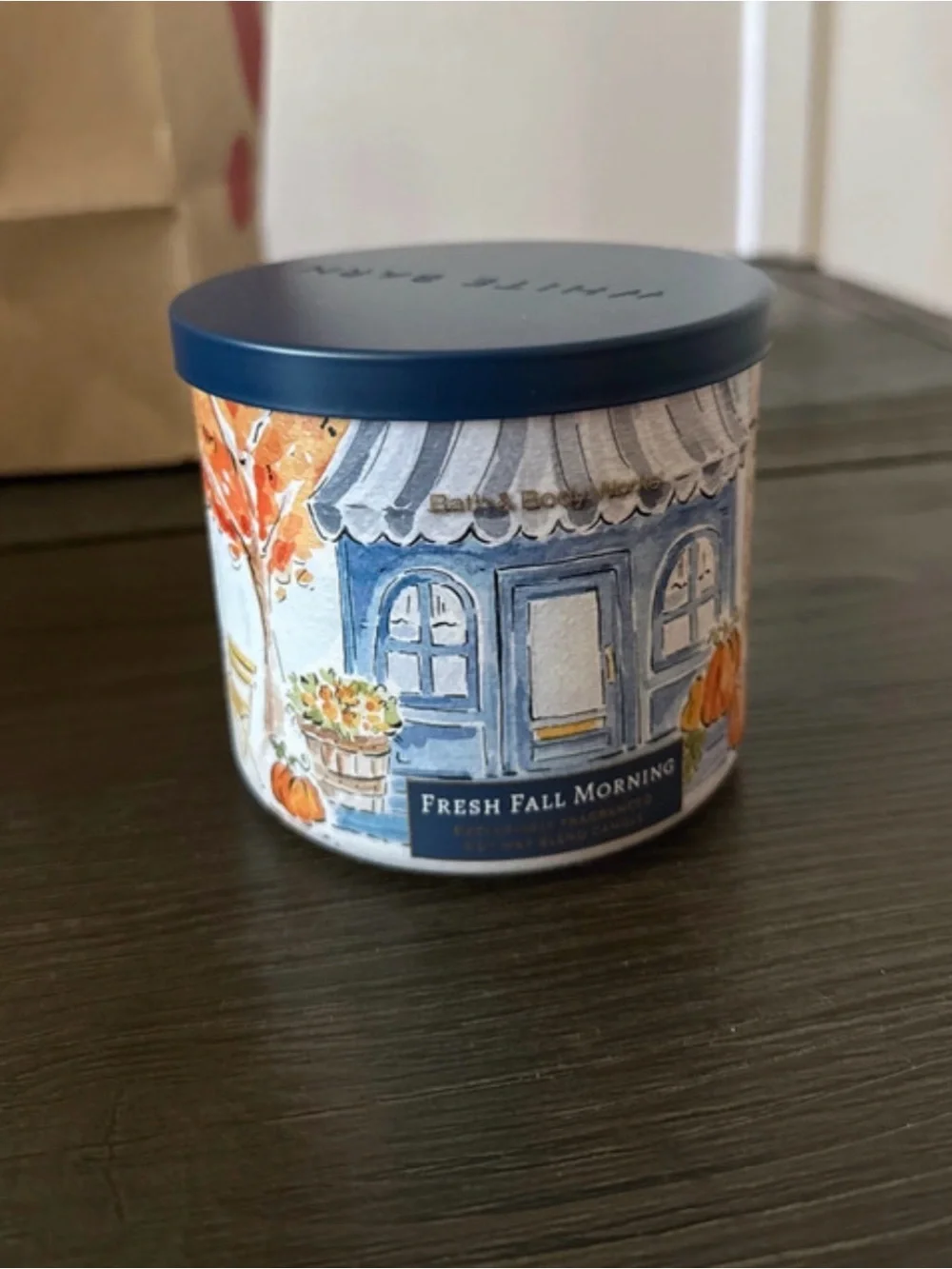 Bath & Body Works Fresh Fall Morning Candle - Blue & Orange Accents